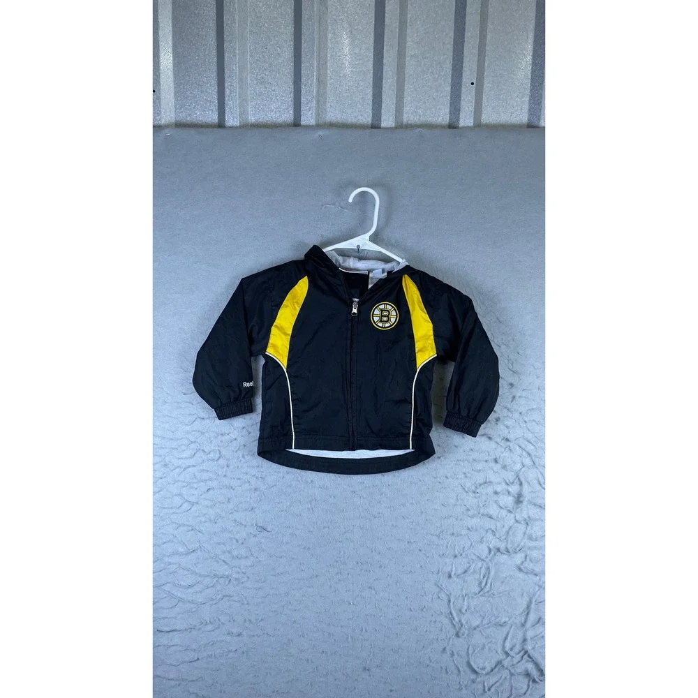Reebok Windbreaker Jacket Kids 3T Black Excellent Boston Bruins NHL Hockey